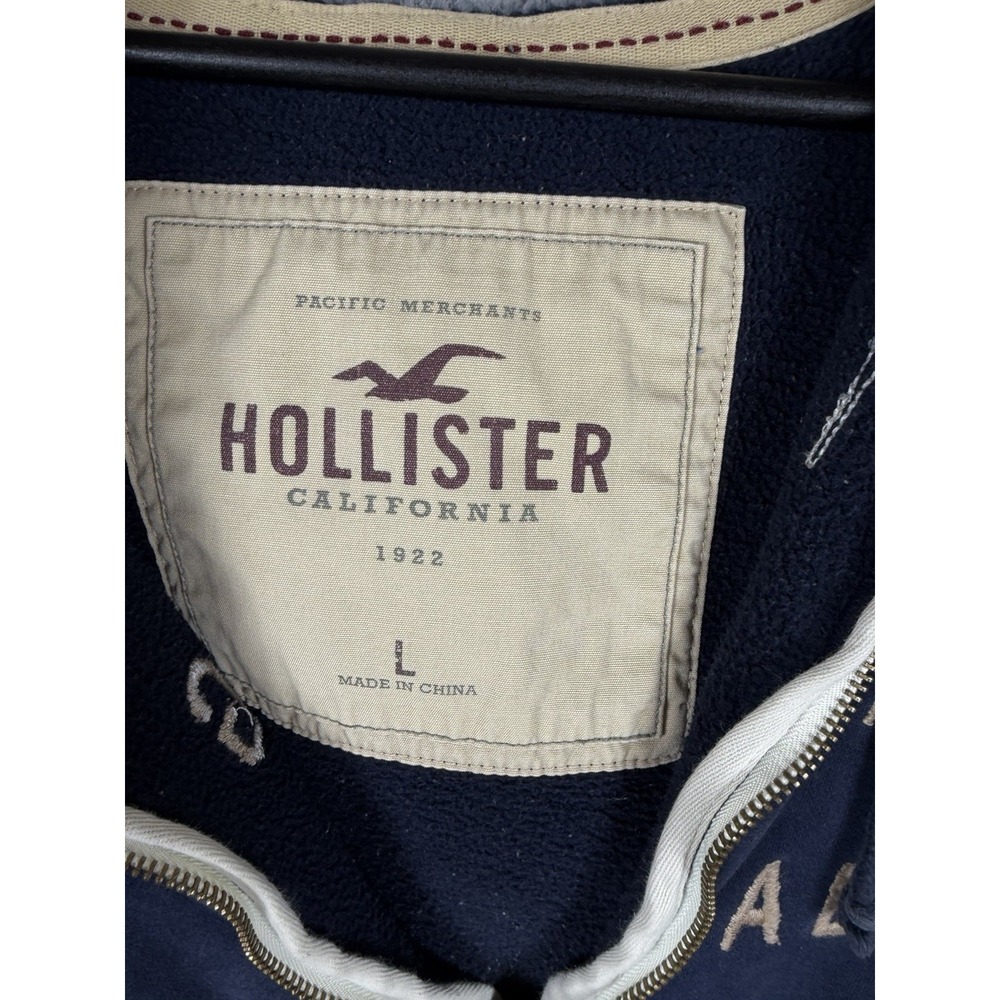 Hollister Hoodie Mens Size L‎ Blue Full Zip Longboards Calif Logo Y2K Distressed - Picture 2 of 14